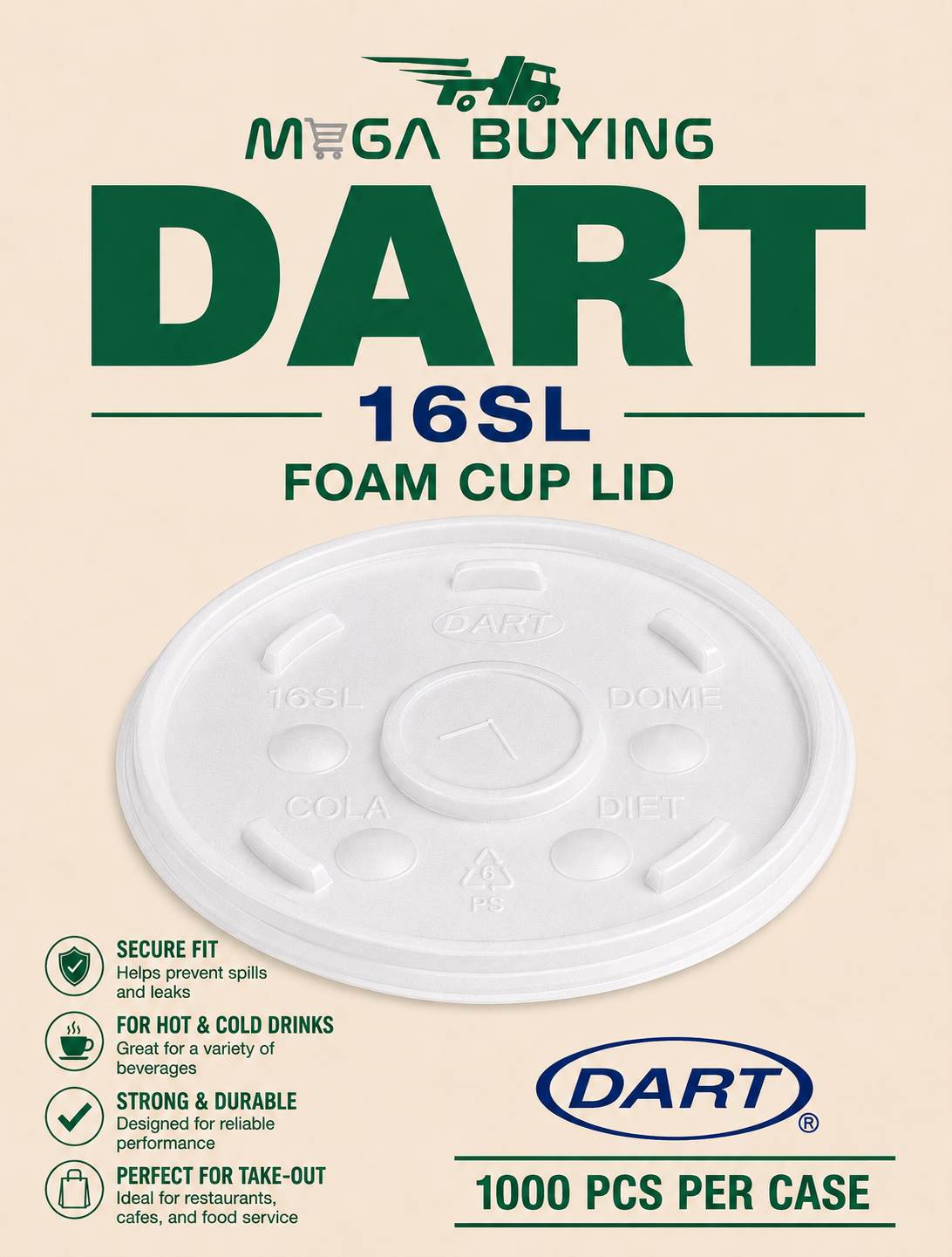 DART 16SL - 16oz Translucent Lid 1000 pcs/case
