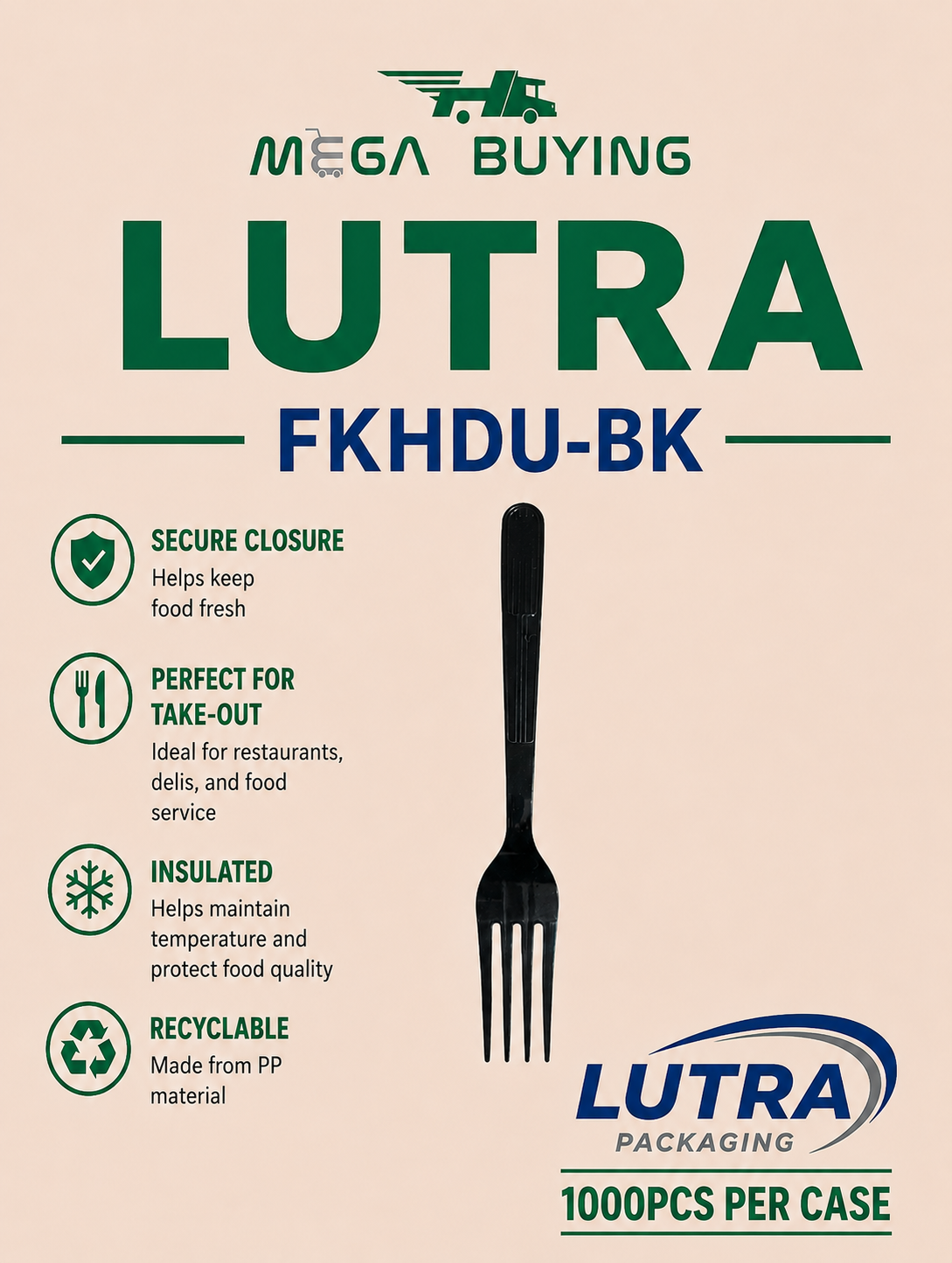 FKHDU-BK - Heavy Duty Black Fork - No Wrapped 1000pcs/case