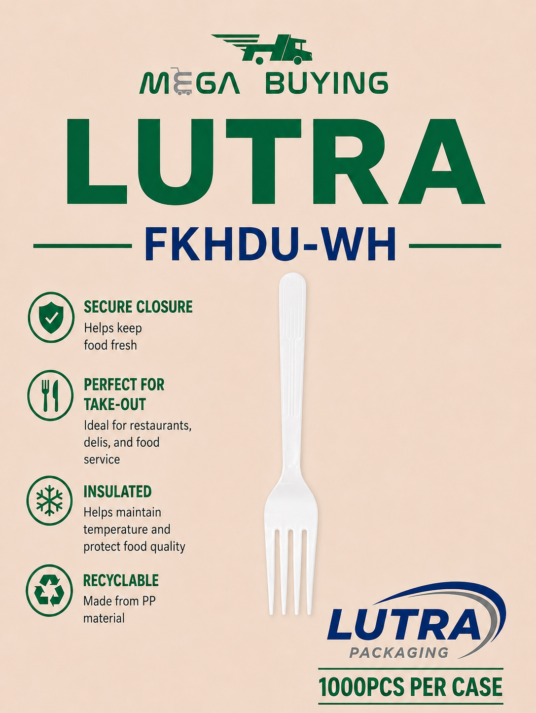FKHDU-WH - Heavy Duty White Fork - No Wrapped 1000pcs/case