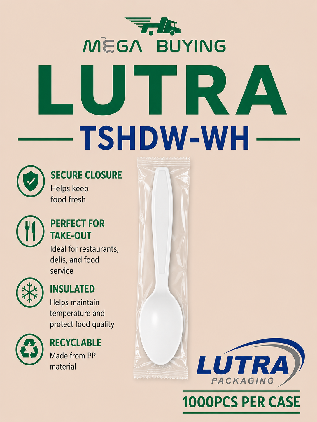 TSHDW-WH - Heavy Duty White Tea Spoon - Wrapped 1000pcs/case