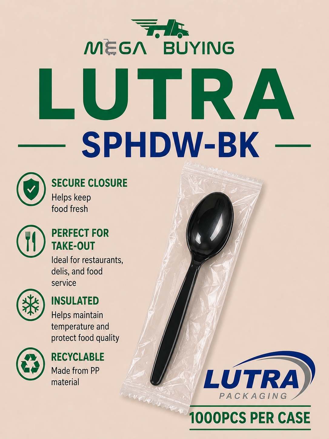 SPHDW-BK - Heavy Duty Black Soup Spoon - Wrapped 1000pcs/case