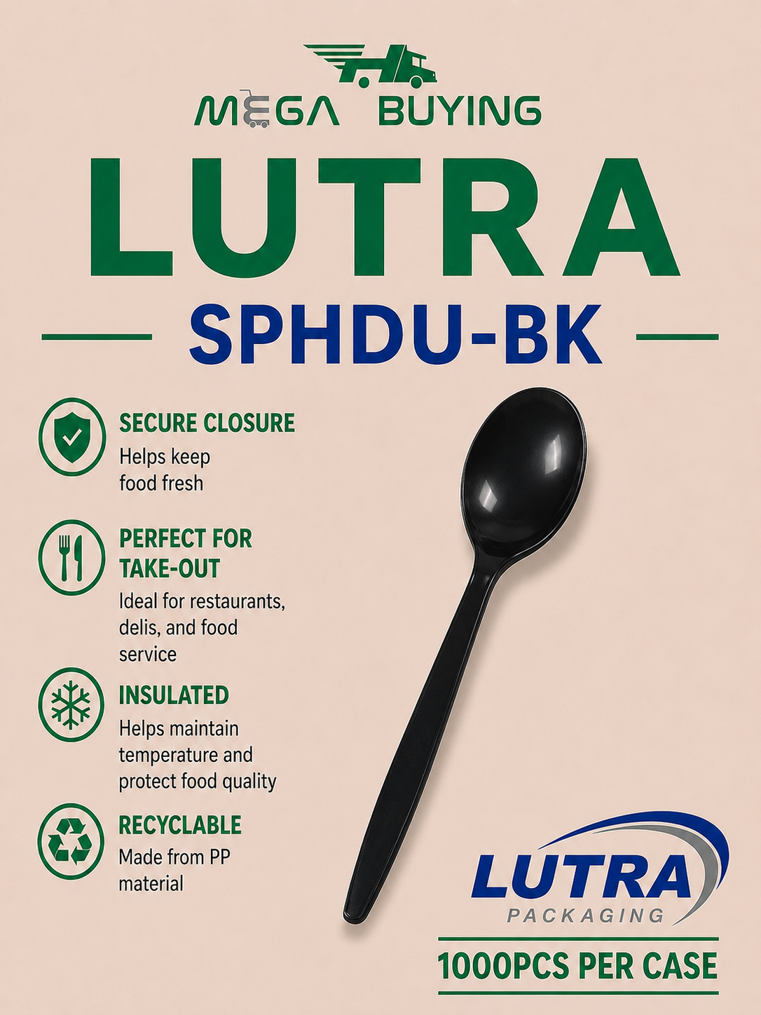 SPHDU-BK - Heavy Duty Black Soup Spoon - No Wrapped 1000pcs/case