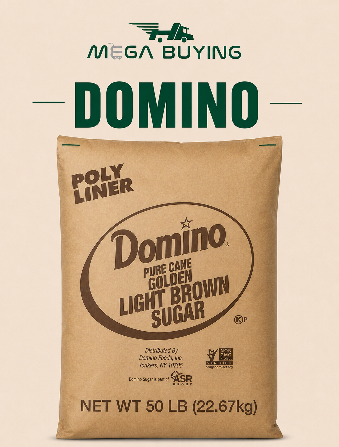 Domino Light Brown Sugar 50LBS