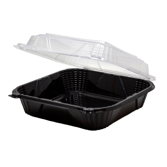ML-BW91 - 9x9 1 Compartment Hinged Container Clear Lid W / Black Bottom 150PCS/ case