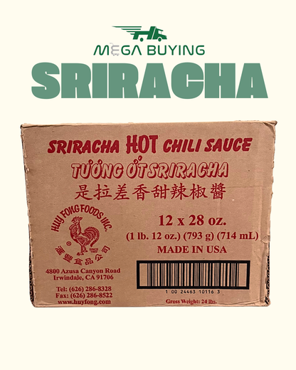Huy Fong Siracha Chili Sauce - 28oz x 12 bottles/case