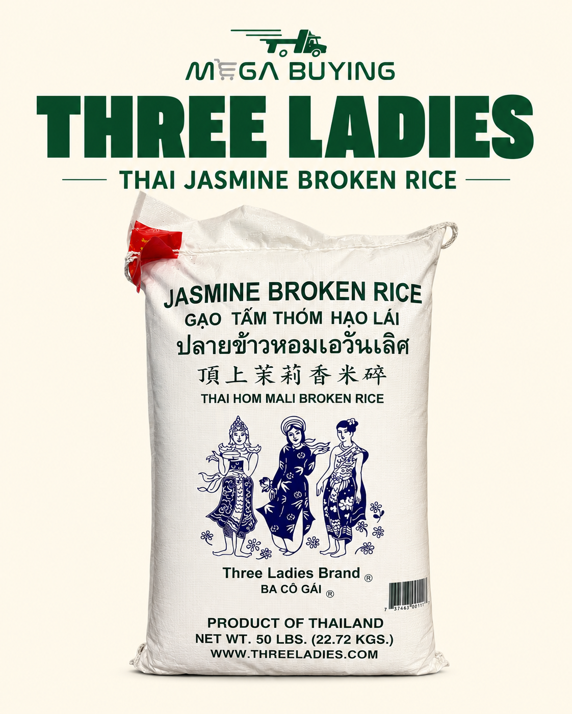 Three Ladies Jasmine Broken Rice 50LB