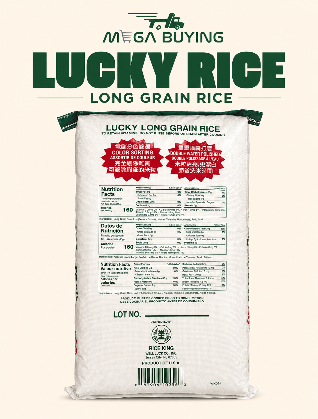 Lucky Long Grain Rice 50LB