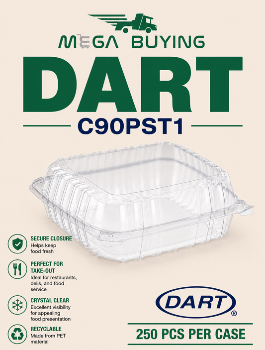 DART C90PST1 - 8x8x3 Hinged Clear Container - 250 pcs/case