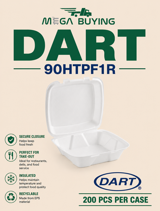 DART 90HTPF1R - 9x9x3 White Foam Hinged Lid Containers 200 pcs/case
