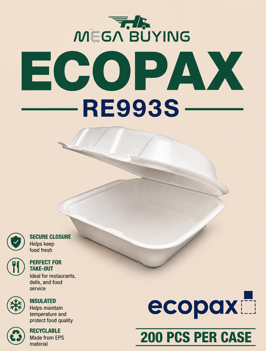 ECOPAX RE993s - White 9x9x3 1 Compartment Foam Container 200 pcs/case