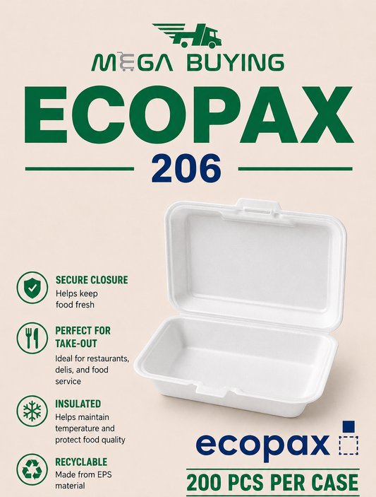 ECOPAX 206 - White 9x6x3 Shallow Foam Container 200 pcs/case