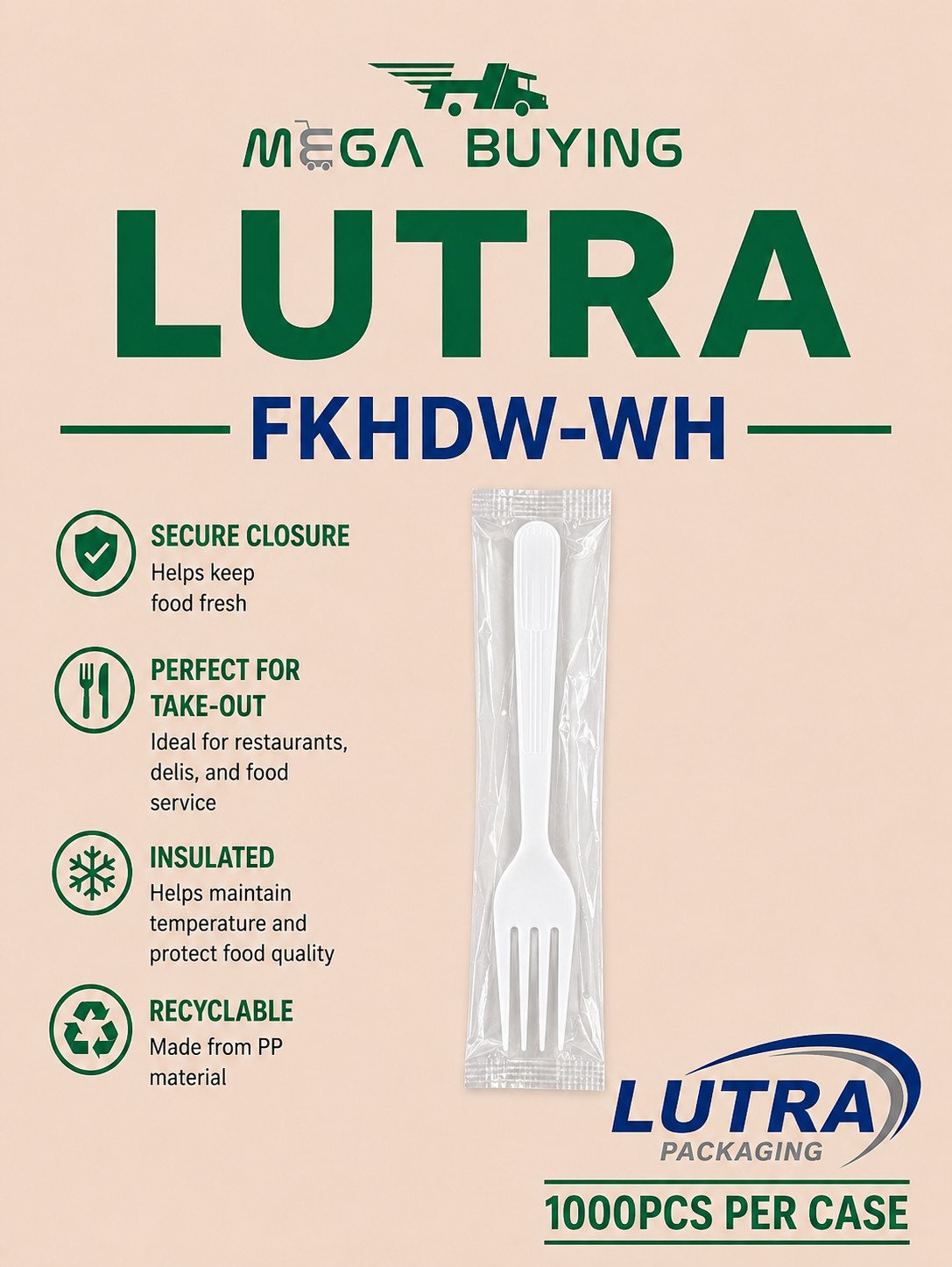 FKHDW-WH - Heavy Duty White Fork - Wrapped 1000pcs/case