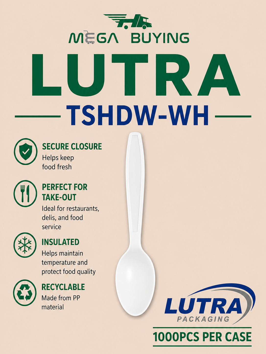 TSHDU-WH - Heavy Duty White Tea Spoon - No Wrapped 1000pcs/case