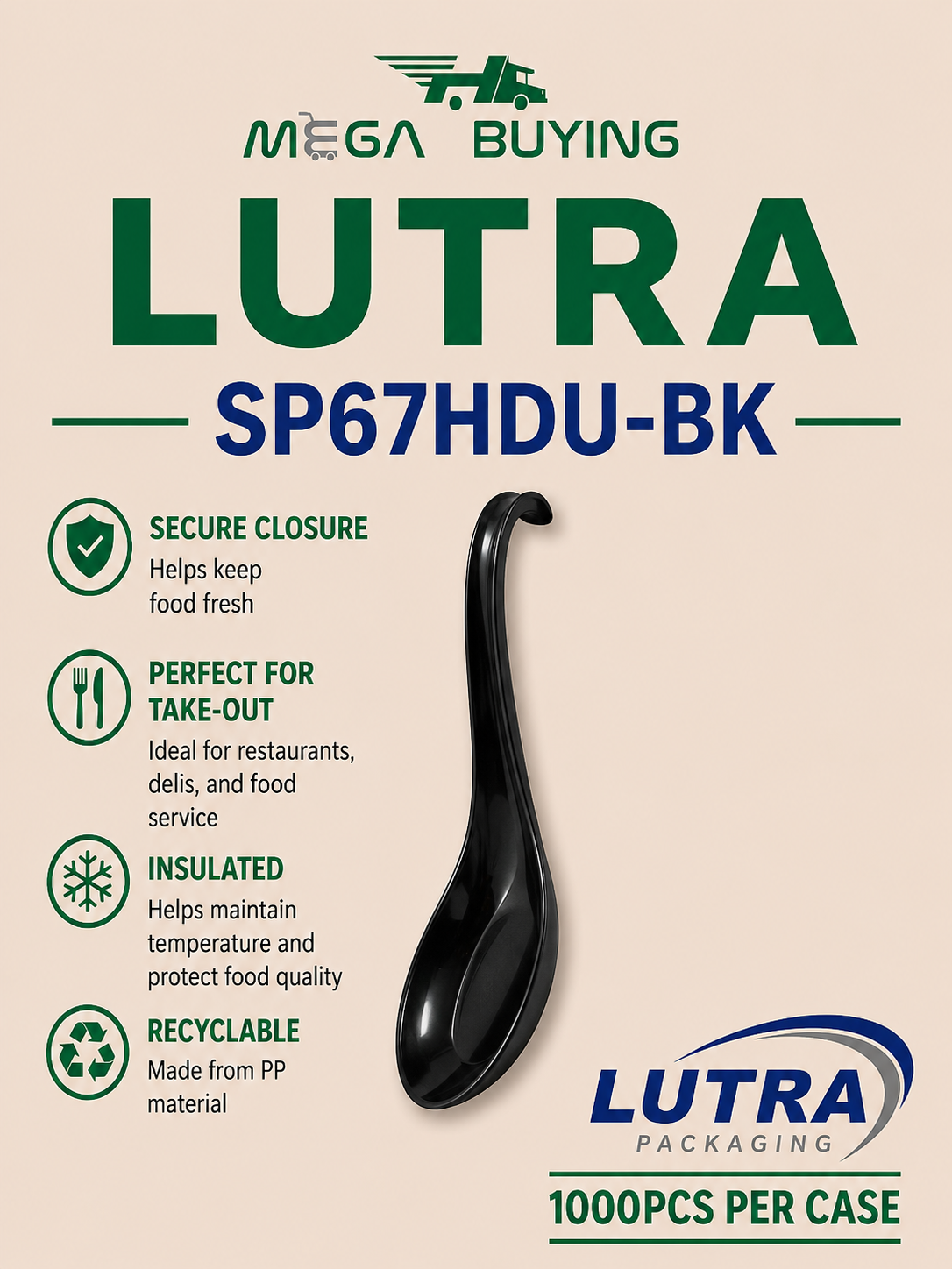 SP67HDU-BK - Asian Black Soup Spoon 6.7'' - No Wrapped 1000pcs/ case
