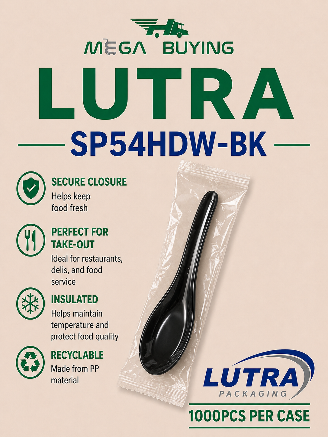 SP54HDW-BK - Asian Black Soup Spoon 5.4'' - Wrapped 1000pcs/case