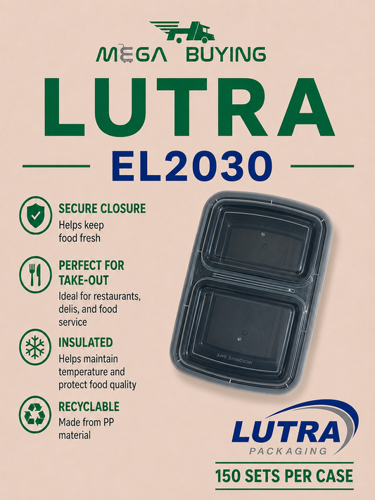 EL2030 (30oz) - Rectangular Black 2 Compartments Container 150 sets/case