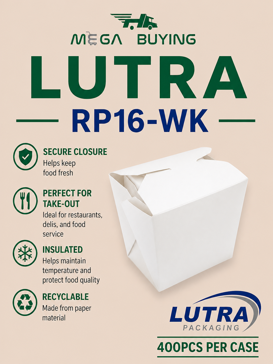RP16-WH - Rice Pail 16oz - 400pcs/case