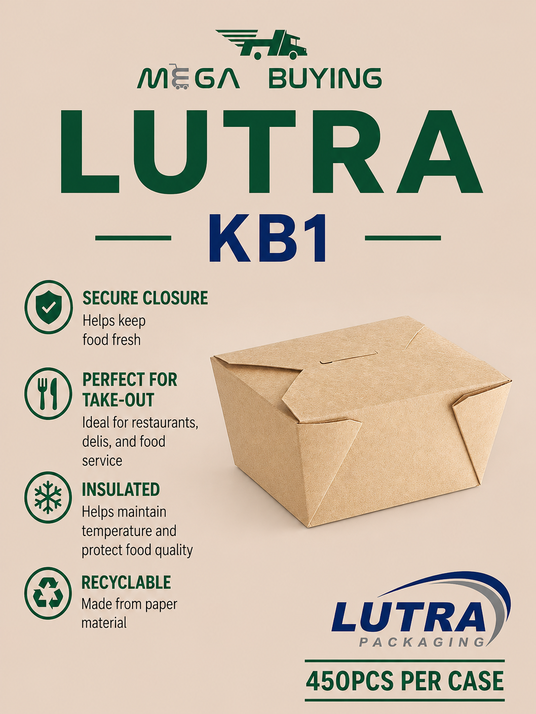 KB1 - Kraft Box #1 - 30oz - 450pcs/case