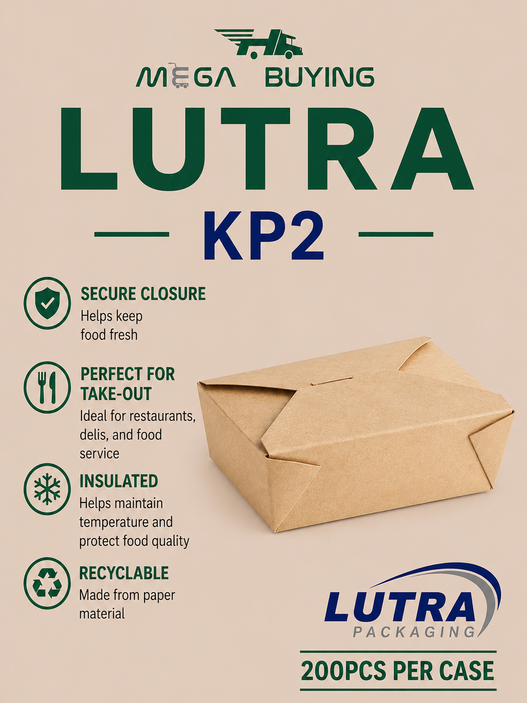 KB2 - Kraft Box #2 - 49oz - 200pcs/case