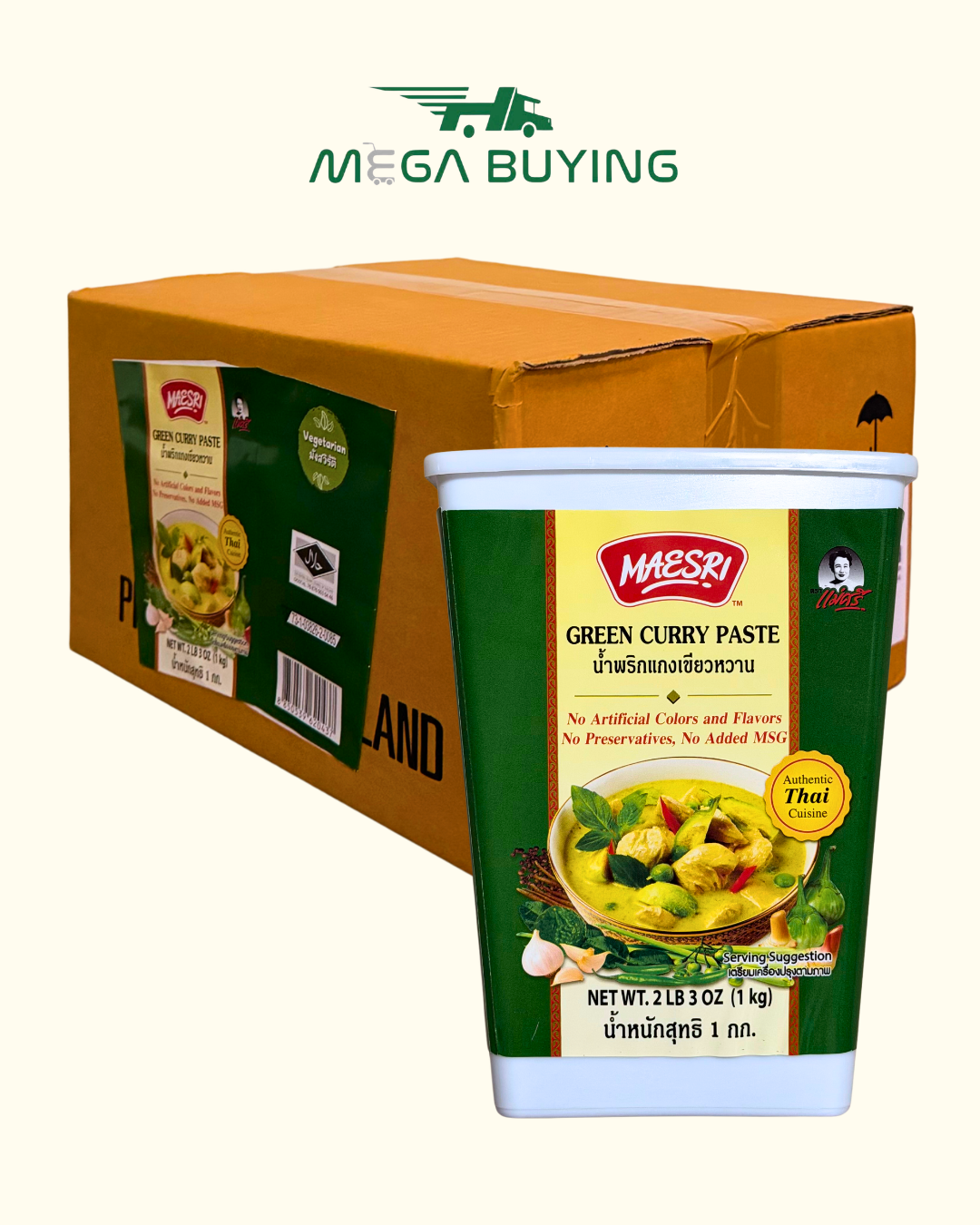 Maesri Green Curry Paste - (L) (VAC.PK) 1kg x 6 Jars/case