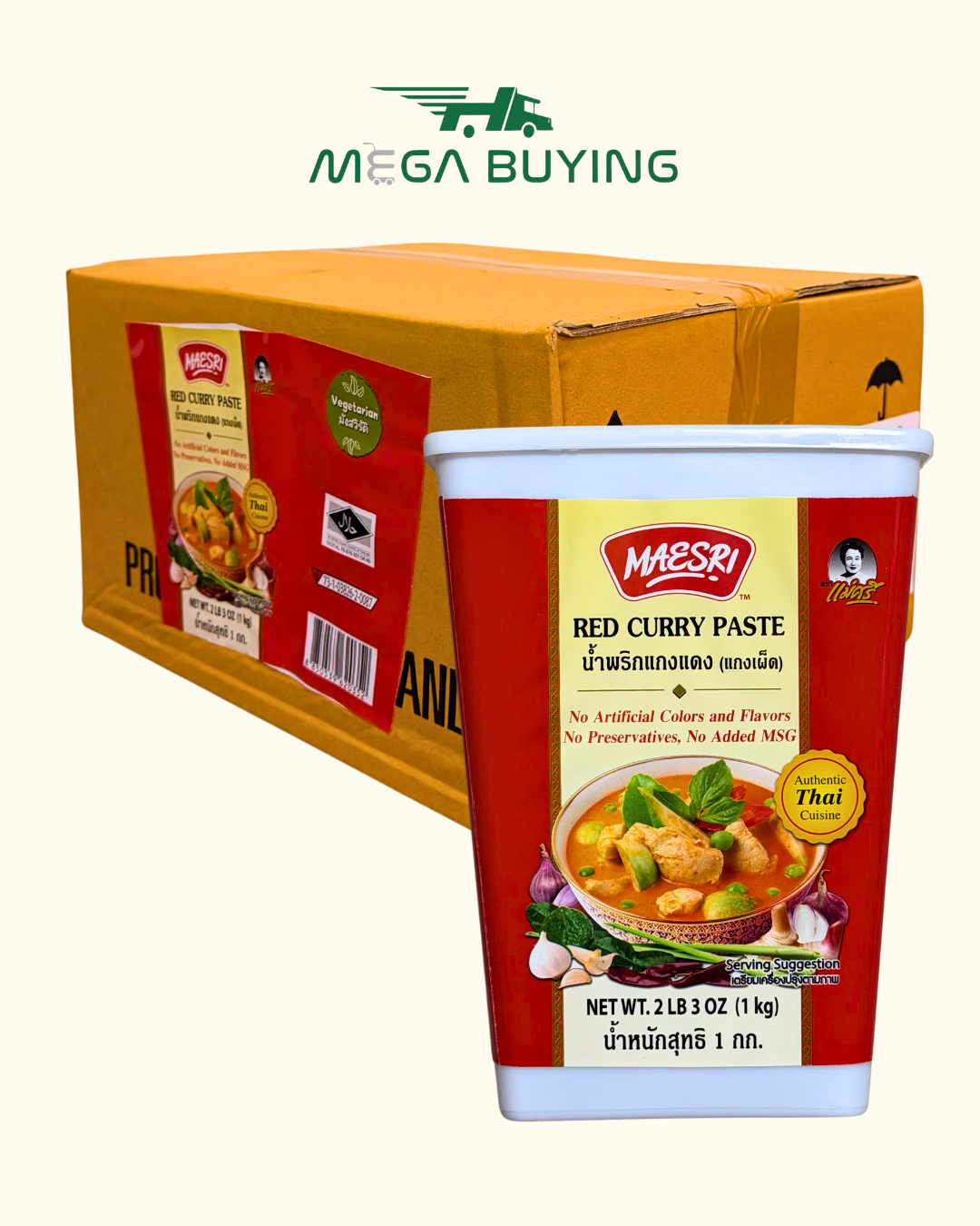 Maesri Red Curry Paste -(L) (VAC.PK) 1kg x 6 Jars/case