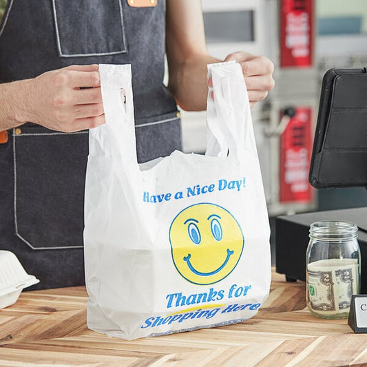 HF 1/8 MD - 1/8 Happy Face Medium Duty T-Shirt Bags 500pcs/case